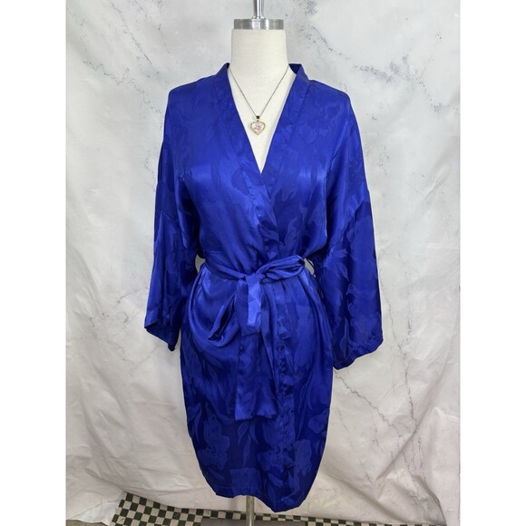 Vtg 80s Victoria's Secret Gold Label Kimono Robe Floral Blue One Size Romantic - Picture 7 of 16